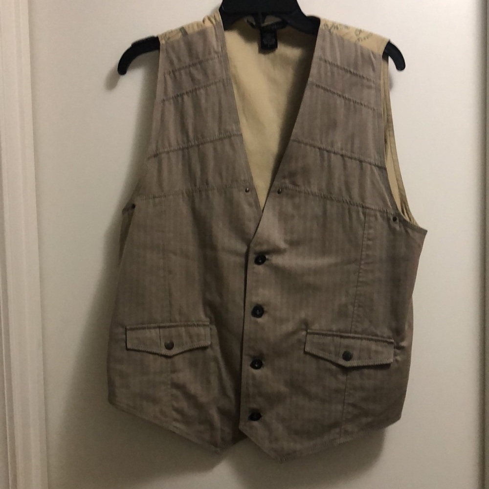 Vintage Caffeine Men’s Large Khaki Cotton Vest. Cool back design. Mint condition